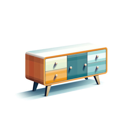 Illustration of a wooden chest of drawers on a white background. (ai generated)の素材