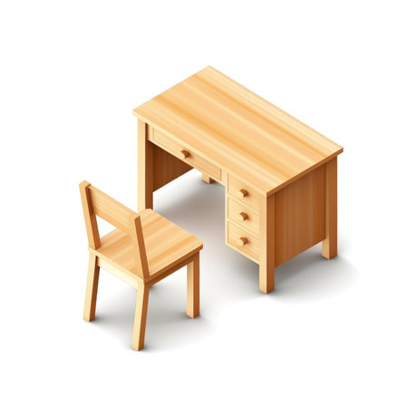 Wooden desk and chair isolated on white background. Vector illustration. (ai generated)の素材