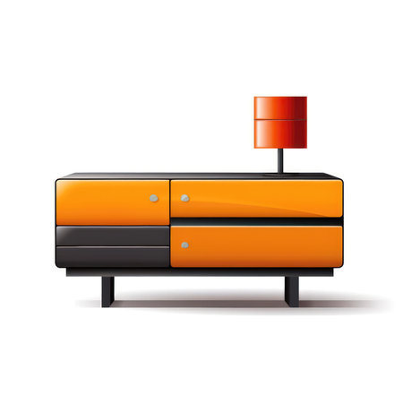 Illustration of an orange chest of drawers on a white background. (ai generated)の素材