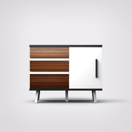 Illustration of a wooden cabinet with a blank sheet of paper. (ai generated)の素材