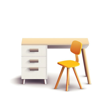 Wooden desk and chair isolated on white background. Vector illustration. (ai generated)の素材