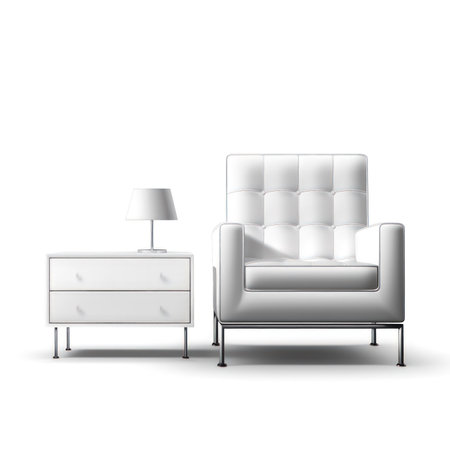 White armchair with lamp and chest of drawers. Vector illustration. (ai generated)の素材