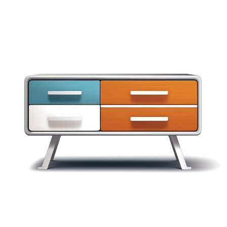 Illustration of a wooden chest of drawers on a white background. (ai generated)の素材