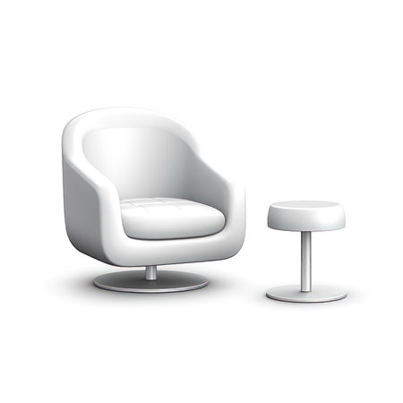 Illustration of a white armchair and a table on a white background. (ai generated)の素材