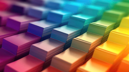 3d rendering of a lot of colorful cubes stacked in a row. (ai generated)の素材