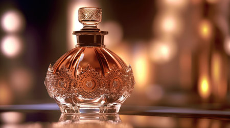 Perfume bottle on the table with bokeh background. (ai generated)の素材