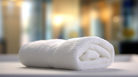 White towel on a table in a hotel lobby. (ai generated)の素材