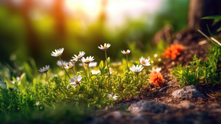 Beautiful daisies in the garden. Nature background. Soft focus. (ai generated)の素材
