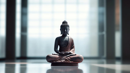 Buddha statue in the temple, closeup of photo. (ai generated)の素材