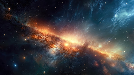 Galaxy in deep space. Science fiction wallpaper. Beauty of deep space. (ai generated)の素材
