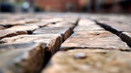 Close up of a cobblestone street in the city. Selective focus. (ai generated)の素材