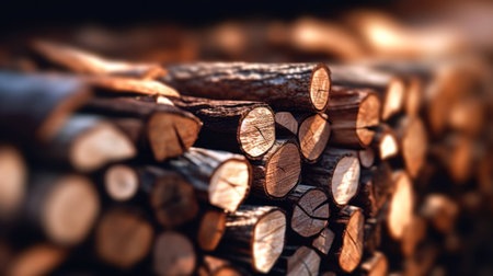 Firewood in the forest. Firewood stacked in a pile. (ai generated)の素材
