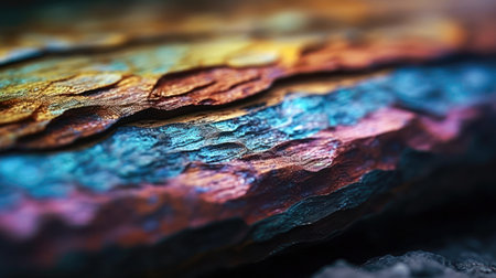 Close-up of a piece of wood with different colors. Selective focus. (ai generated)の素材