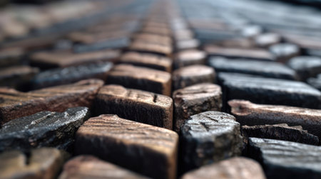 Background of old wooden railway tracks. Selective focus. Toned. (ai generated)の素材