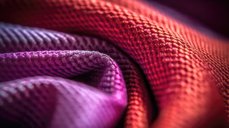 Colorful fabric texture background close up. Red and purple color. (ai generated)の素材