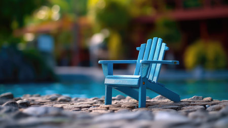 Blue deck chair at the edge of a swimming pool. Selective focus. (ai generated)の素材