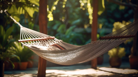 Hammock in the garden,Vintage tone, selective focus. (ai generated)の素材