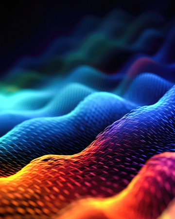 3D rendering of abstract digital wave with depth of field and bokeh effect. (ai generated)の素材