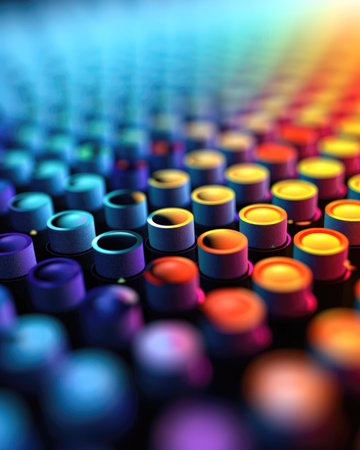 Colorful sound wave equalizer on a dark background. (ai generated)の素材