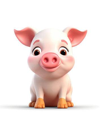 3d rendered illustration of Pig cartoon character with white background. Isolated. (ai generated)の素材