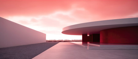 3d render of modern architecture with a round podium in the middle. (ai generated)の素材