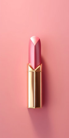 Lipstick on pink background. Top view. Minimal style.の素材