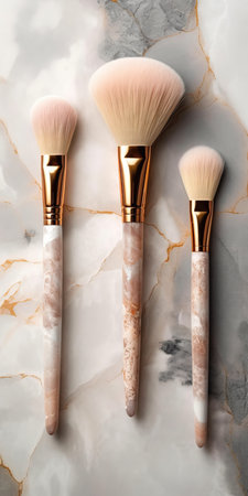 Set of makeup brushesle background, top view. Beauty concept. (ai generated)の素材