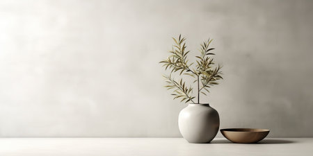 Olive tree in ceramic vase on concrete wall background. (ai generated)の素材