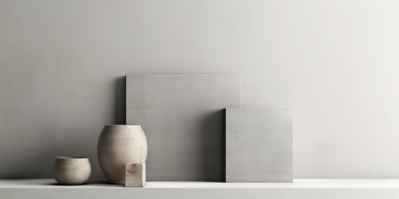 Minimalist interior with vases and wall mockup. (ai generated)の素材