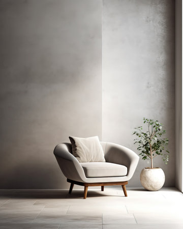 Modern interior with armchair, plant and concrete wall. (ai generated)の素材