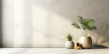 Modern living room interior with plants in vases. (ai generated)の素材