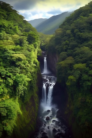 Waterfall in summer. (ai generated)の素材