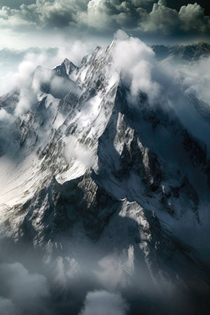Aerial view of mountains covered with clouds. (ai generated)の素材
