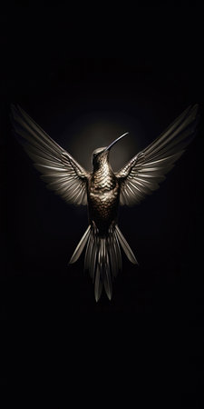 Silhouette of a flying hummingbird on a black background. (ai generated)の素材