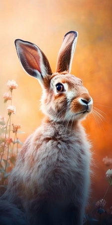 Portrait of a red hare on a background of flowers. (ai generated)の素材