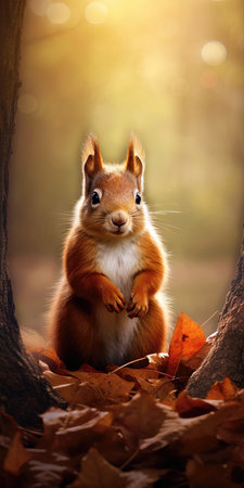 Squirrel in the autumn forest. Squirrel in the autumn forest. (ai generated)の素材