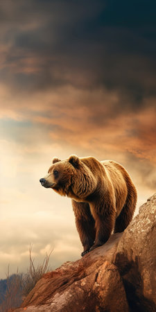 Brown bear on a rock in the steppe. Wildlife scene. (ai generated)の素材