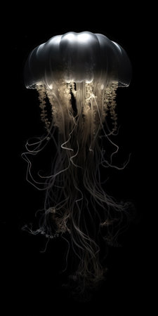 Jellyfish in the ocean on a black background. (ai generated)の素材