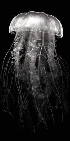 Jellyfish isolated on black background. (ai generated)の素材