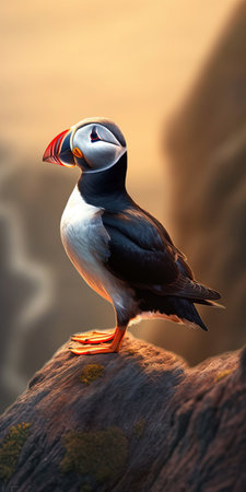 Puffin (Fratercula arctica) on a rock. (ai generated)の素材