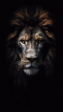 Portrait of a lion on a black background. Animal portrait. (ai generated)の素材