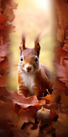 Squirrel on autumn leaves background. (ai generated)の素材