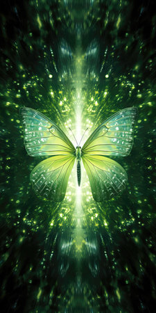 Beautiful butterfly on abstract green background. (ai generated)の素材