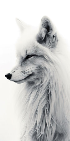 Portrait of a white fox on a white background, monochrome. (ai generated)の素材