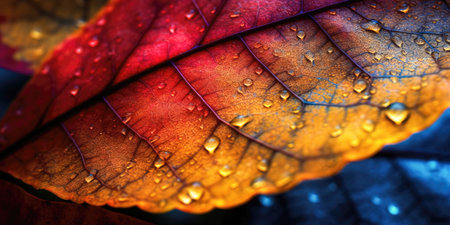 Colorful autumn leaves with water drops close up. Autumn background. (ai generated)の素材