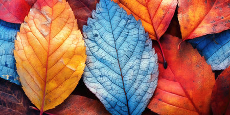 Colorful autumn leaves background. Colorful autumn leaves background. Top view. (ai generated)の素材