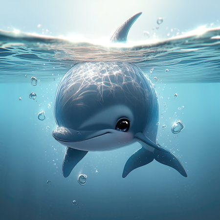 Dolphin swimming in the sea. 3d illustration. Blue background. (ai generated)の素材