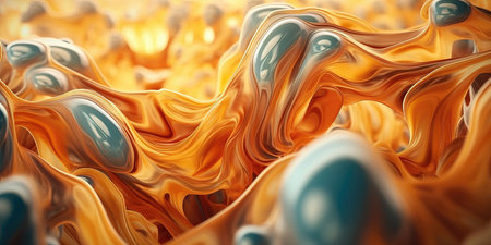 3d illustration of abstract background with orange and blue flowing liquid. (ai generated)の素材