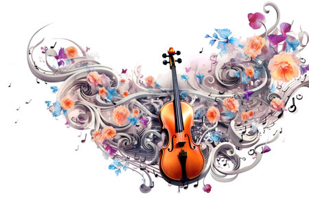 Violin and floral design on white background. (ai generated)の素材