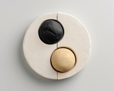 Ceramic circles on white background, top view. 3d rendering. (ai generated)の素材